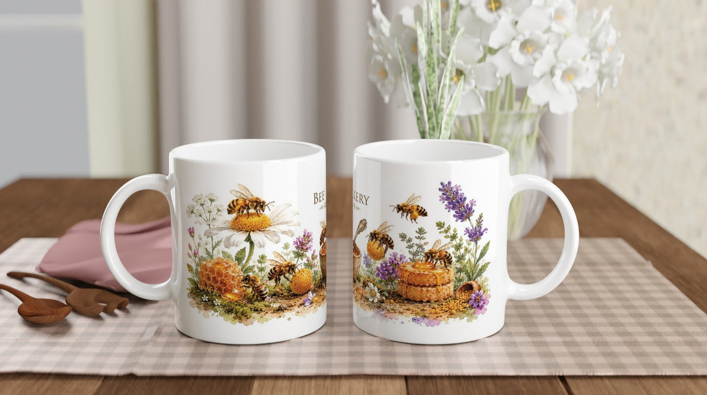 Keramiktasse 330 ml mit liebevollem Bienenmotiv im warmen Aquarellstil.