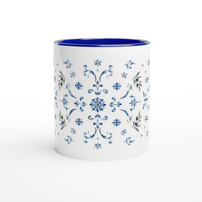 Elegante Keramiktasse mit Olivenmotiv und blauem Akzent