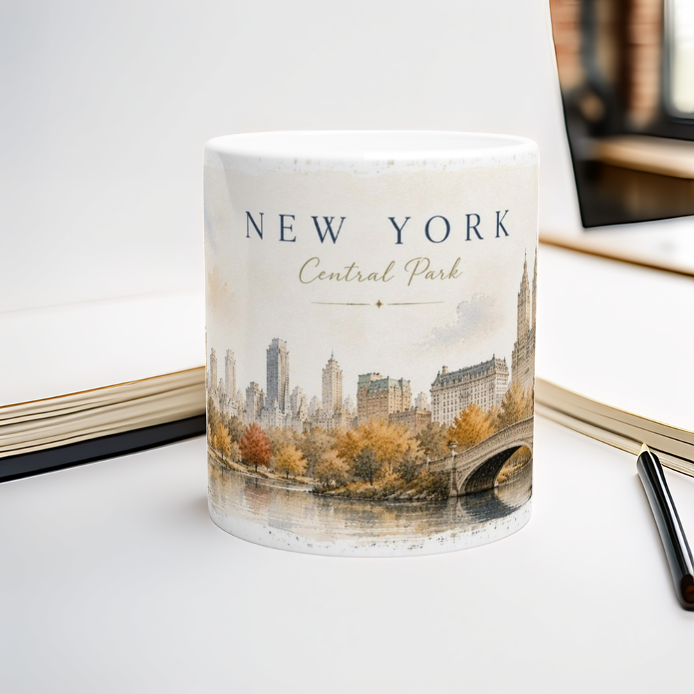 Central Park Aquarell Tasse mit New York Skyline und Parkmotiv