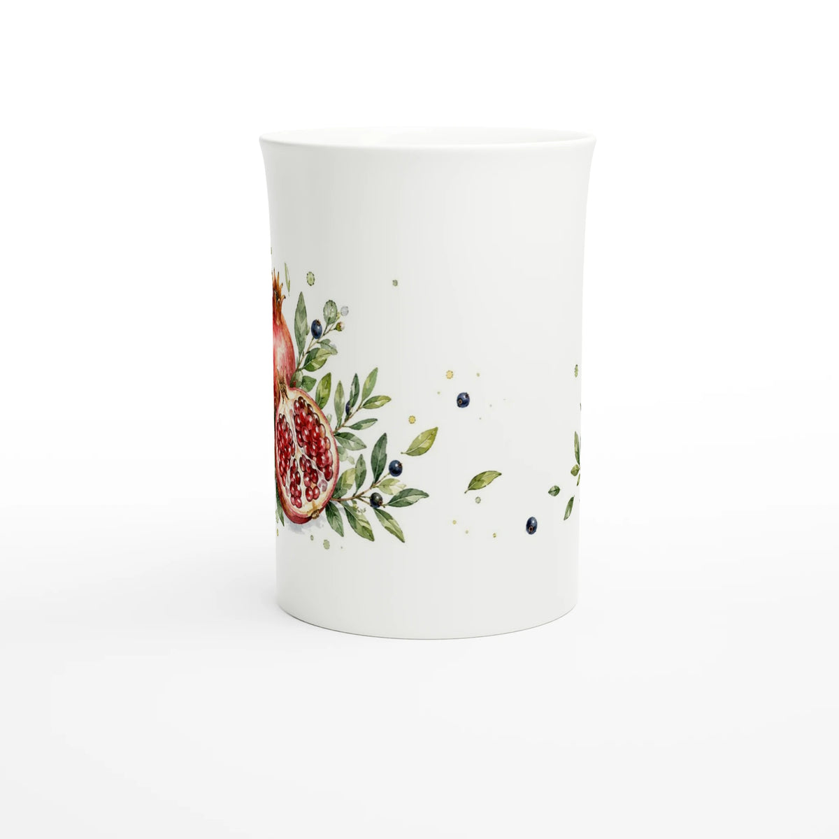 Granatapfel Tasse als botanische Geschenkidee mit geöffneter Frucht und mediterraner Farbwirkung