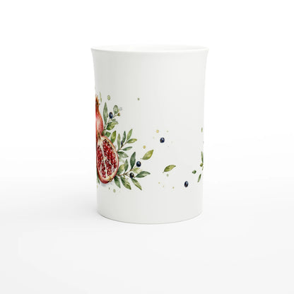 Granatapfel Tasse als botanische Geschenkidee mit geöffneter Frucht und mediterraner Farbwirkung