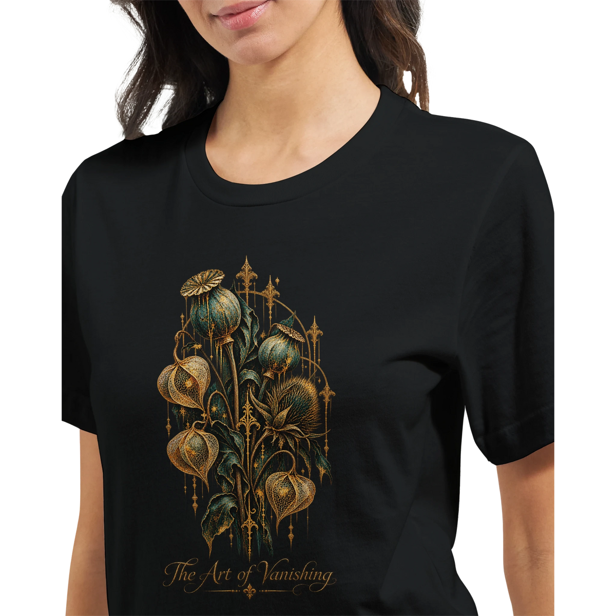 Produktbild des Unisex Gothic T-Shirts The Art of Vanishing mit Dark-Art-Gestaltung, geeignet für einen ausdrucksstarken persönlichen Kleidungsstil.