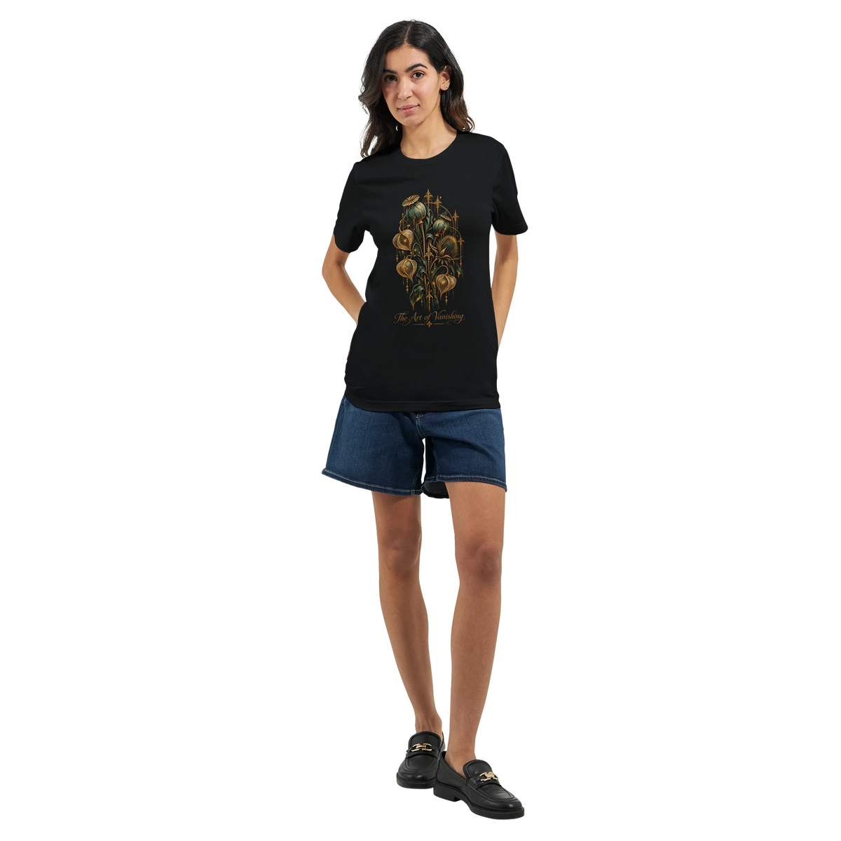 Gothic Fashion T-Shirt The Art of Vanishing von Mano et Arte als Produktansicht; das Design setzt auf eine rätselhafte, poetische Aussage.