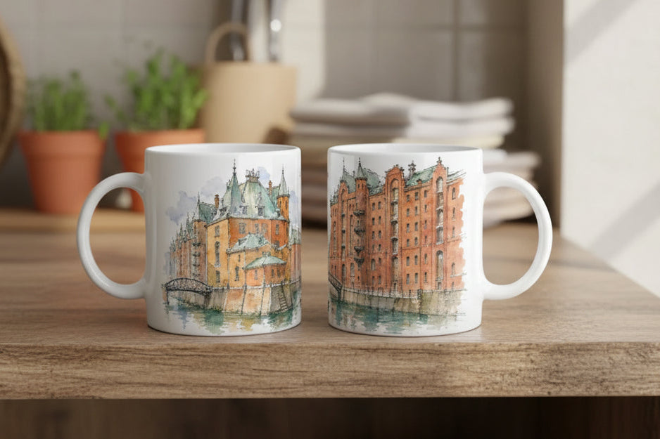 Hamburg Tasse als Geschenkidee fuer Staedtereisende, Hamburgliebhaber und Freunde norddeutscher Architektur