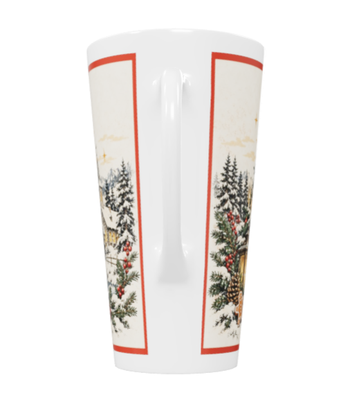 Vintage-Motiv des Heiligen Nikolaus für eine weiße Latte-Macchiato-Tasse. Die klassische Illustration bringt traditionelle Nikolausstimmung auf ein Keramik-Trinkgefäß.