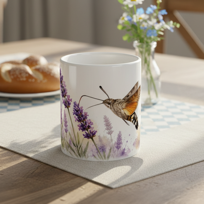 Lavender Mug 330 ml with Hummingbird Hawk-Moth – Botanical Watercolour Motif