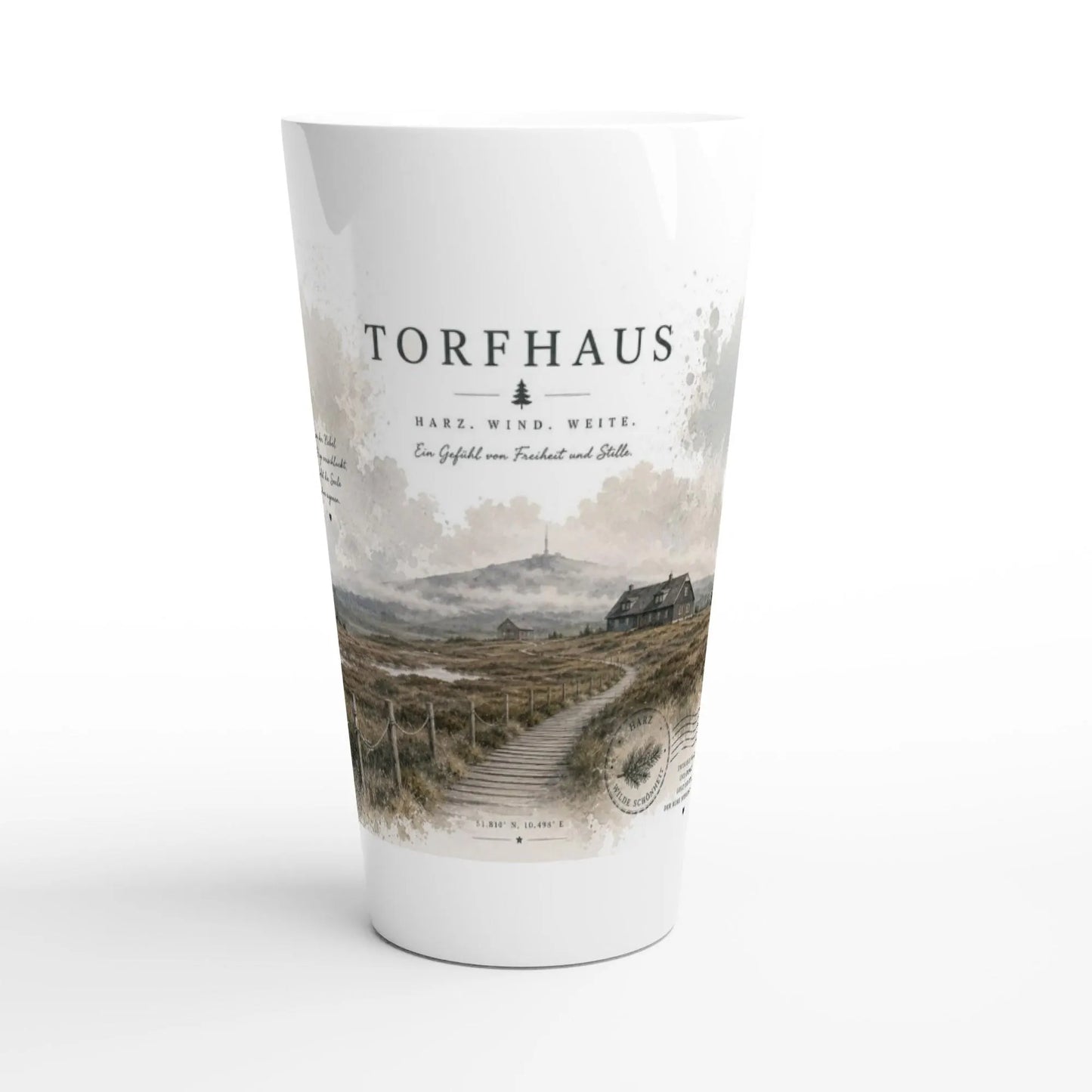 Torfhaus Latte Tasse 440 ml – Harz Landschaft & Brockenblick