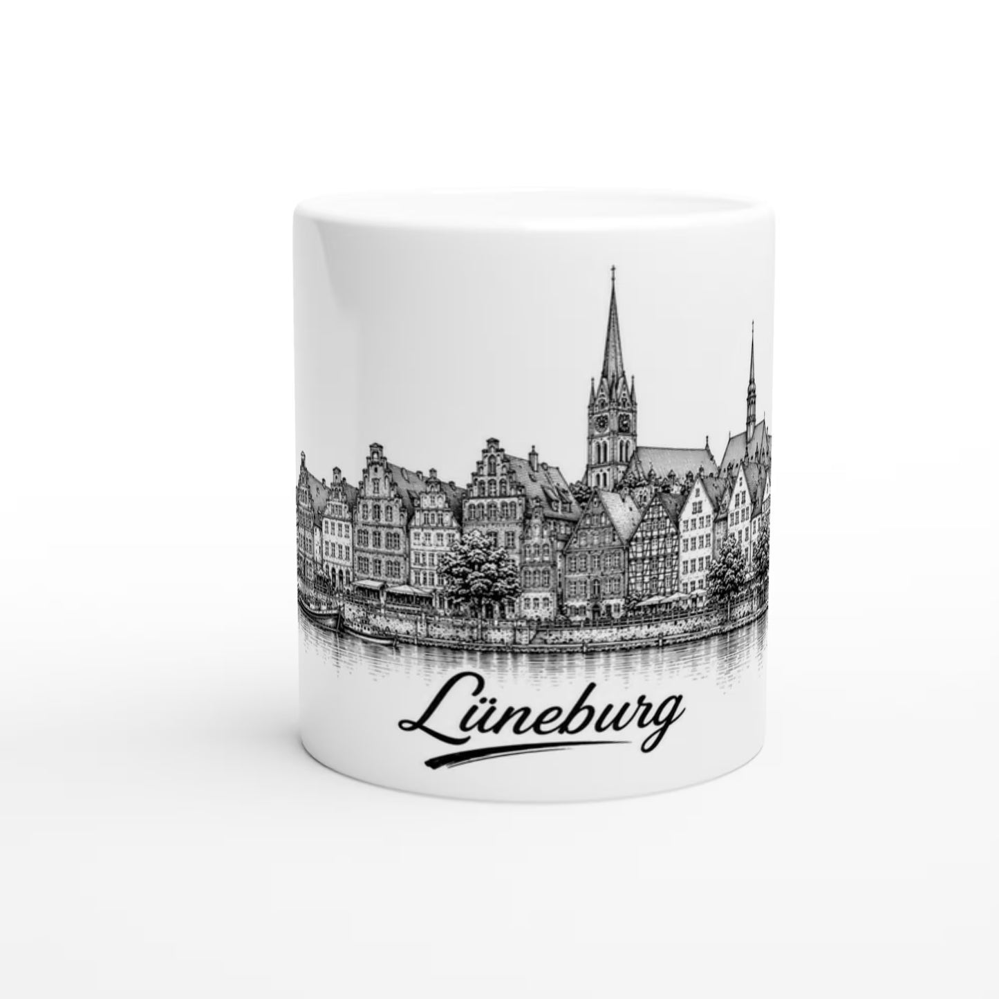 Lüneburg Tasse 330 ml – Historische Altstadt als feine Line Art Illustration