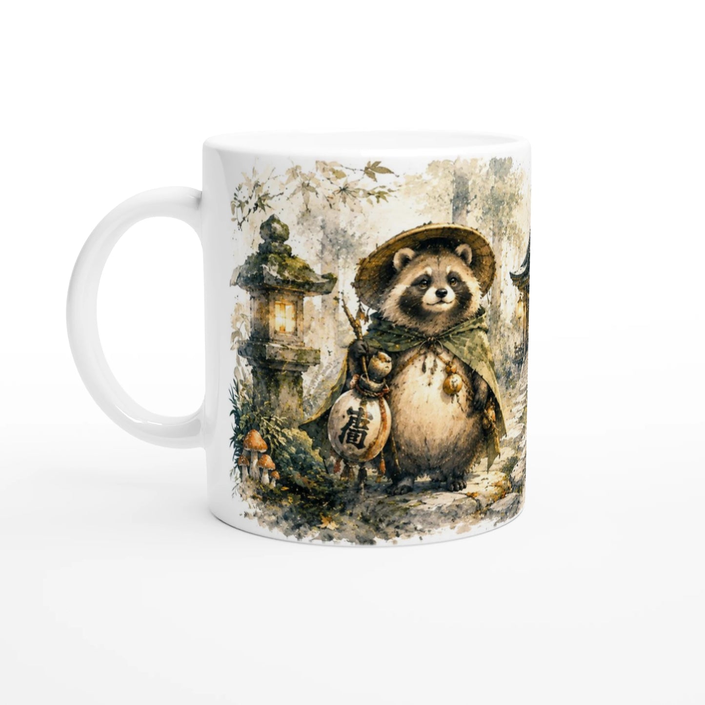 Tanuki Tasse mit japanischem Yōkai Motiv im Aquarellstil