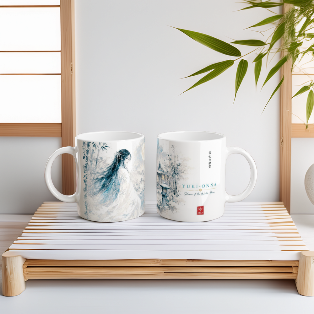 Ruhiges Japan Design mit Schnee und sanften Blautönen