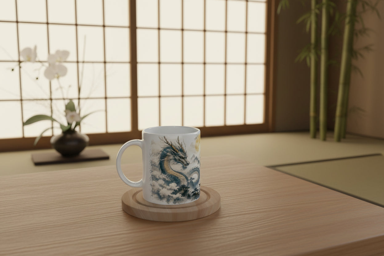 Detailreiche Ryū Illustration inspiriert von japanischer Folklore und Mythologie