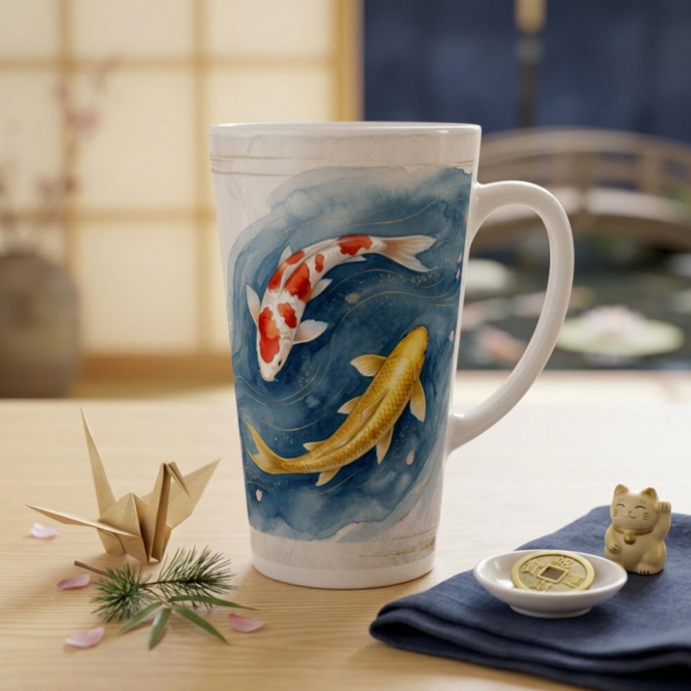 Japan Koi Tasse 440 ml mit zwei Koi Fischen, blauem Wasserdesign und japanisch inspirierter Gestaltung