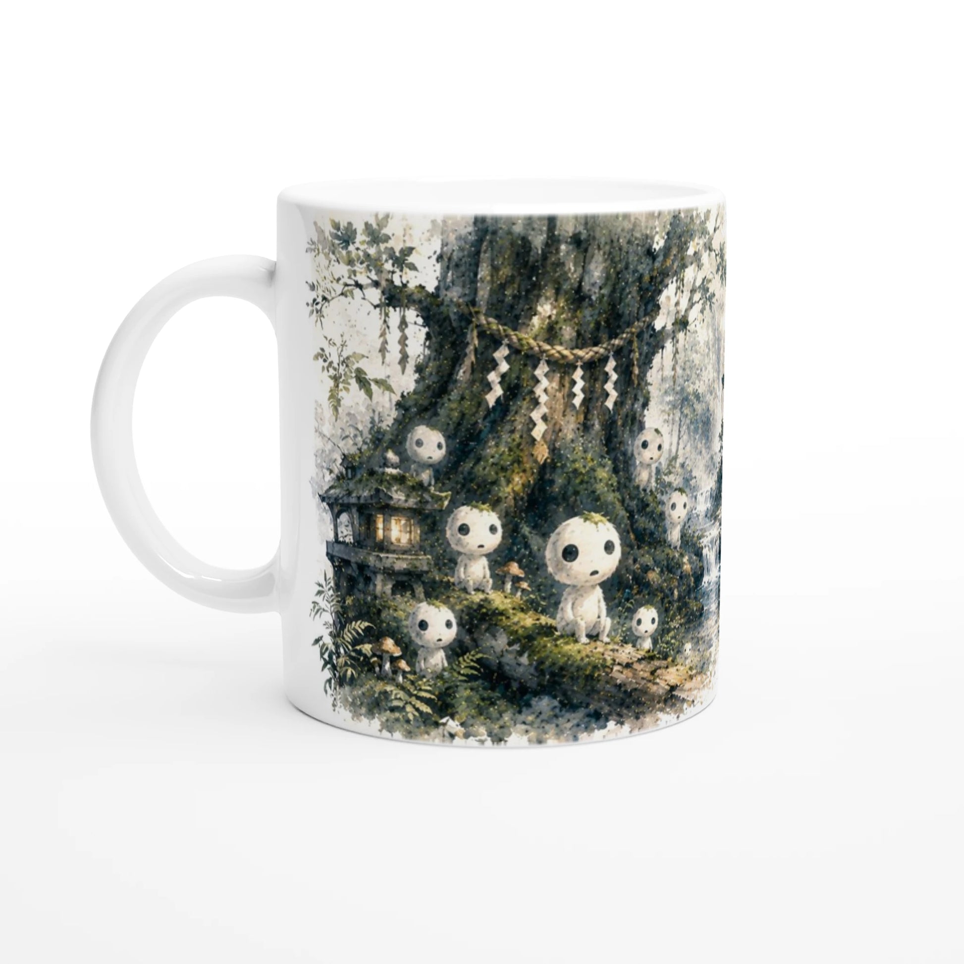 Kodama Tasse mit japanischen Waldgeistern im Aquarellstil