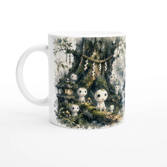 Kodama Tasse mit japanischen Waldgeistern im Aquarellstil