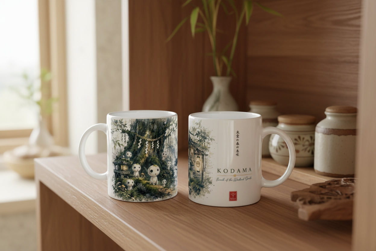 Ruhiger japanischer Wald mit kleinen Kodama Wesen