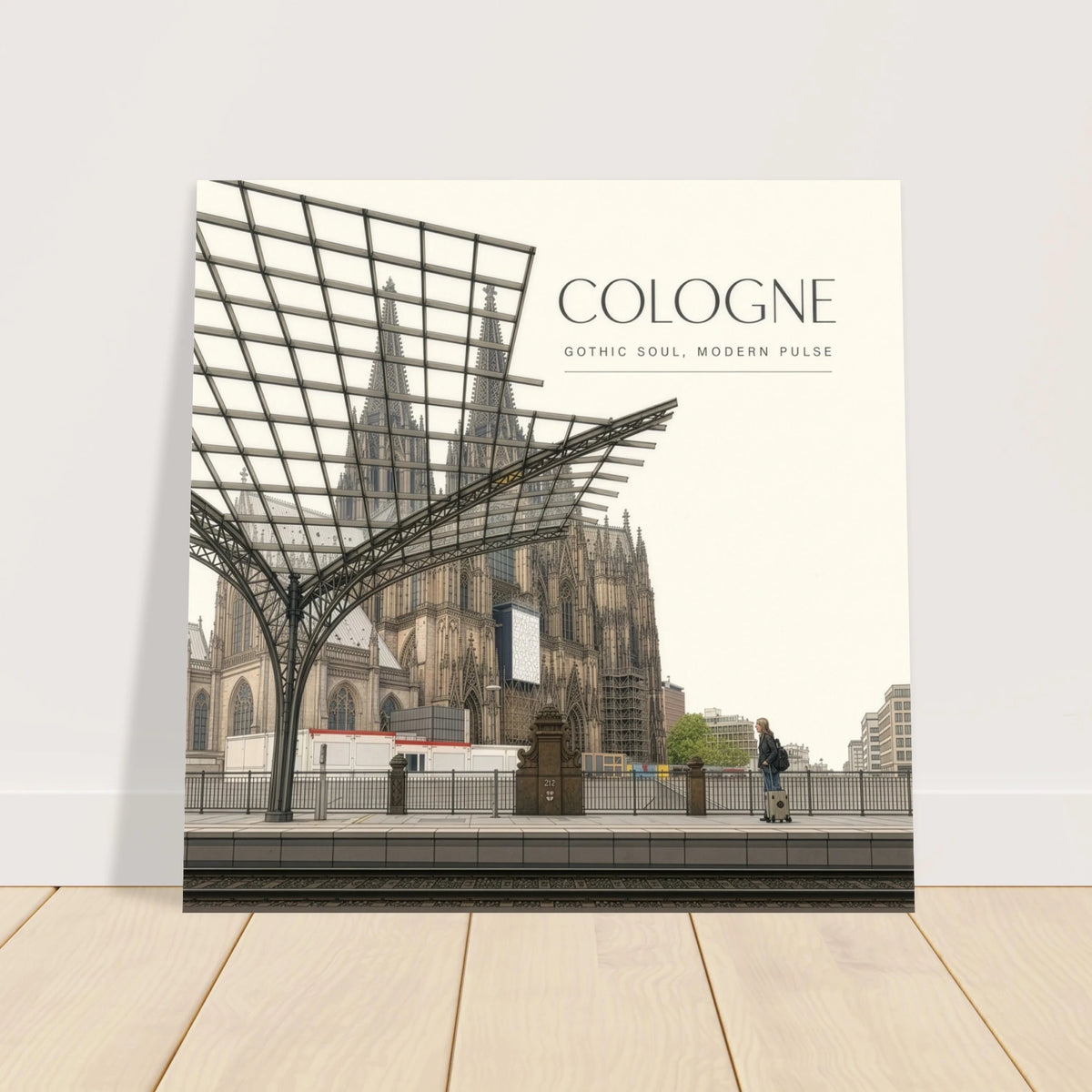 Köln Wanddekoration mit Kölner Dom, Hauptbahnhof und moderner typografischer Gestaltung
