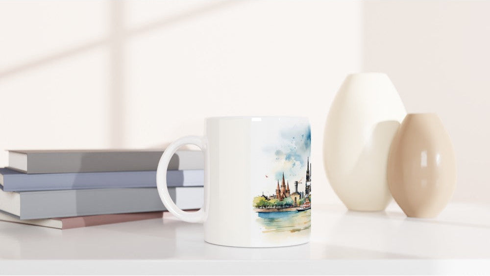 Köln Tasse mit Kölner Dom, Hohenzollernbrücke und Ausflugsschiff auf dem Rhein