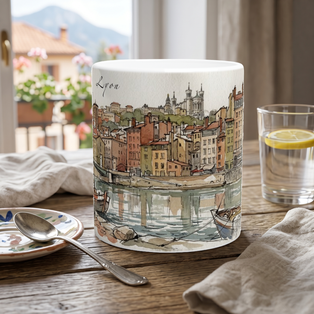 Lyon Tasse als Geschenkidee für Frankreichliebhaber, Städtereisende und Freunde historischer Stadtillustrationen