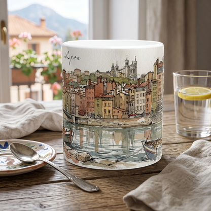 Lyon Tasse als Geschenkidee für Frankreichliebhaber, Städtereisende und Freunde historischer Stadtillustrationen