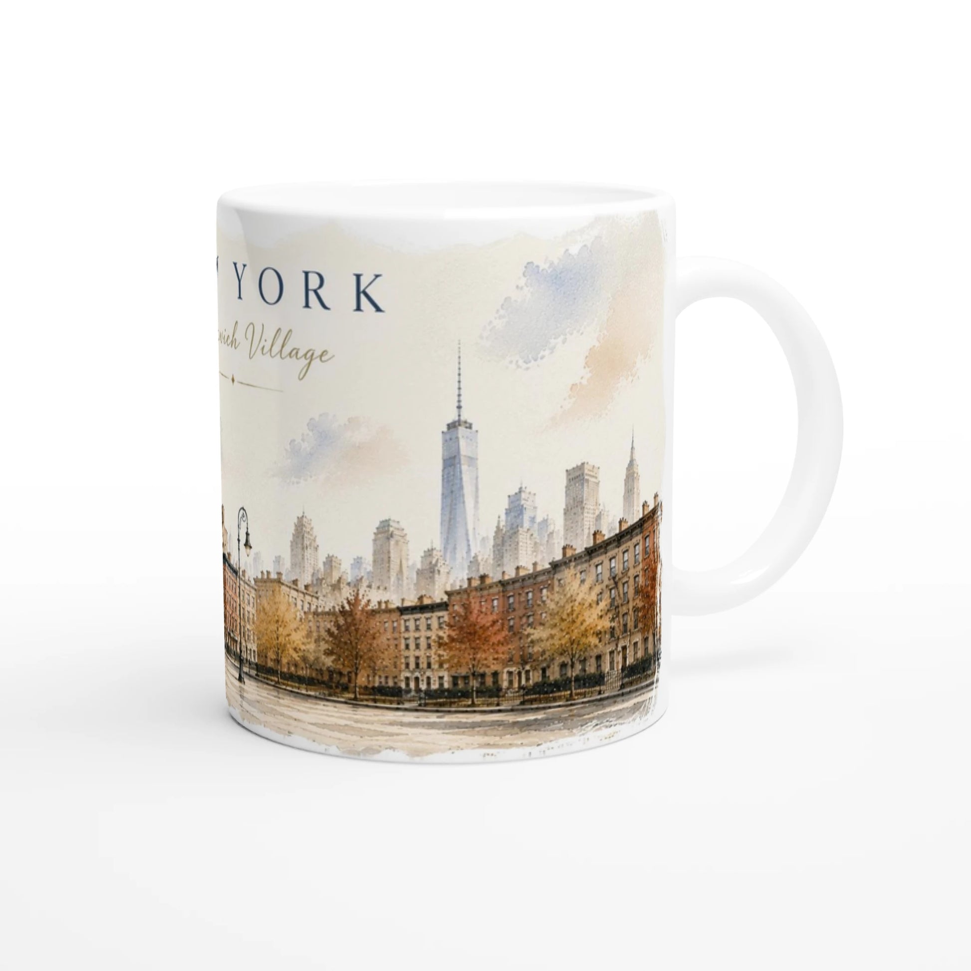 Aquarell Kaffeebecher mit historischem New Yorker Stadtviertel