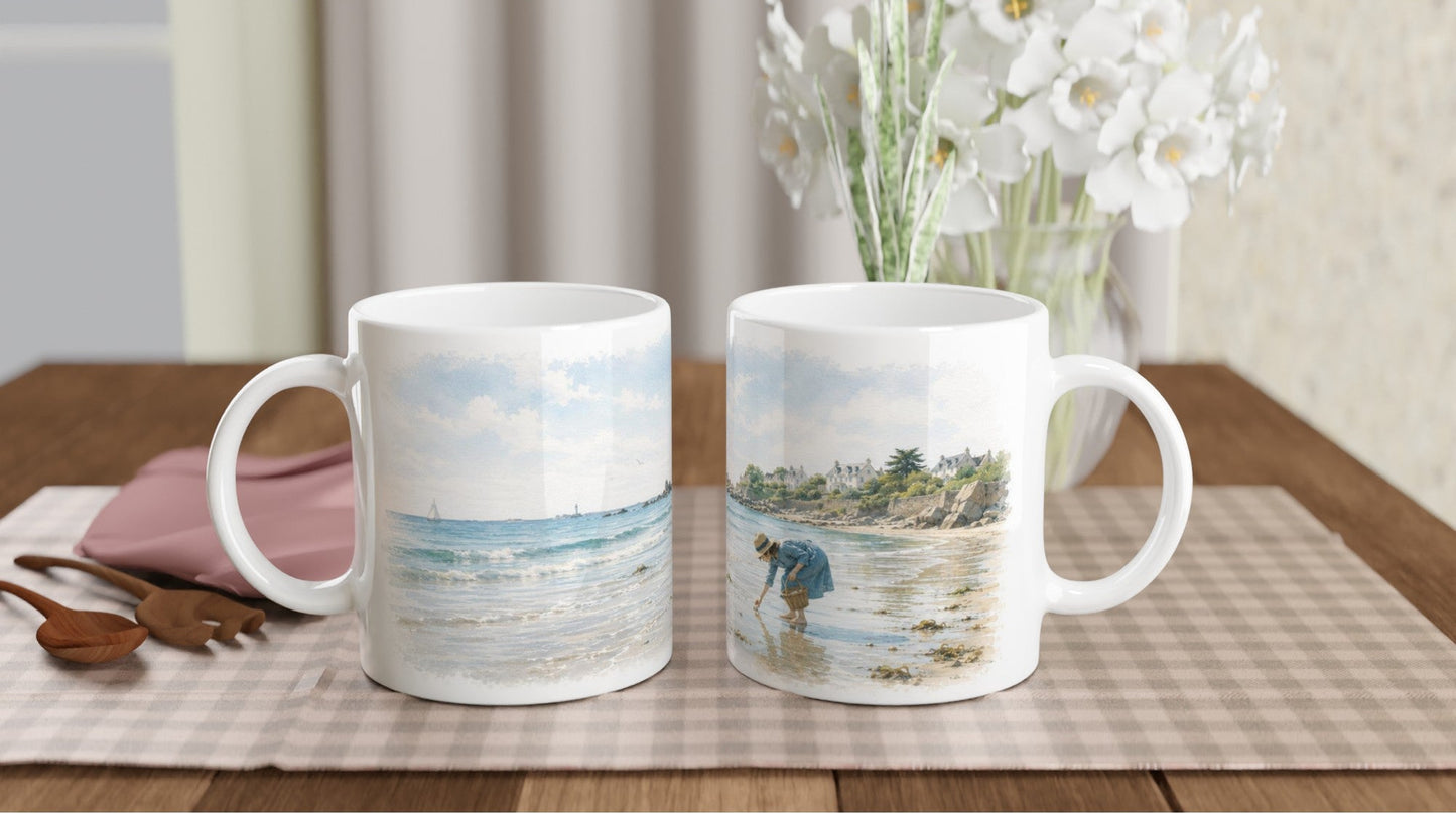 Mano et Arte Tasse mit ruhigem Bretagne-Motiv, Meer, Felsen und Strandlandschaft.