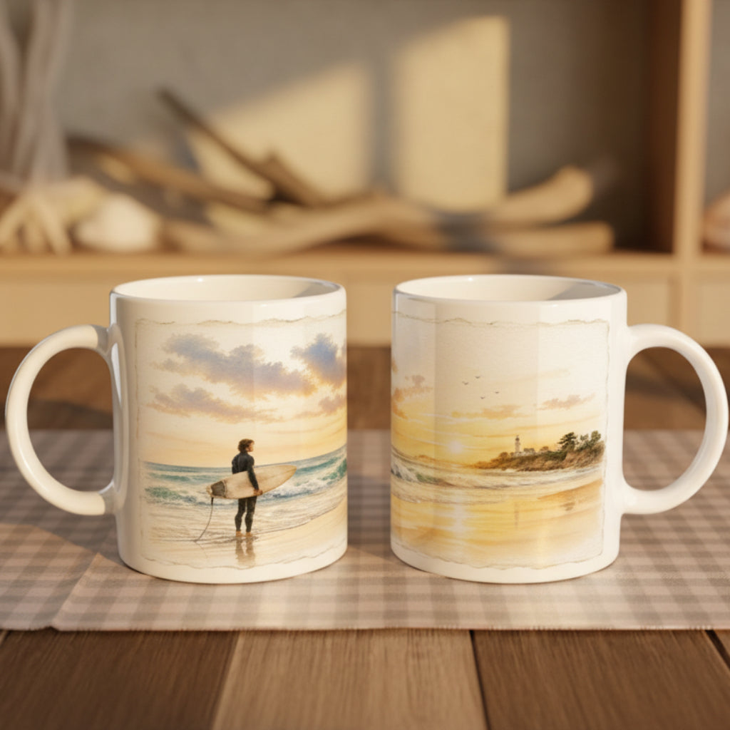 Tasse mit Ozean Design, Surfer Szene und natürlichem Urlaubsgefühl