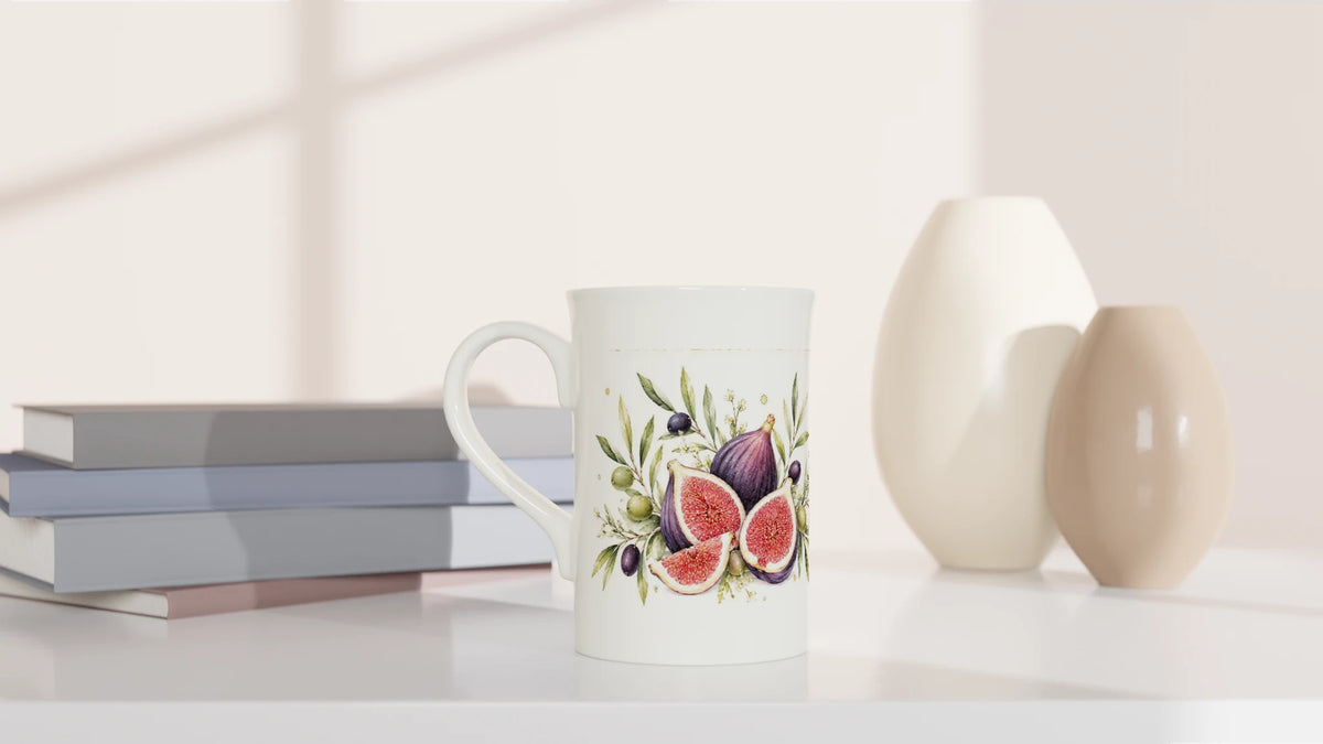 Feigen Oliven Tasse 295 ml mit mediterranen Früchten und Zweigen in natürlichen Grün- und Violetttönen