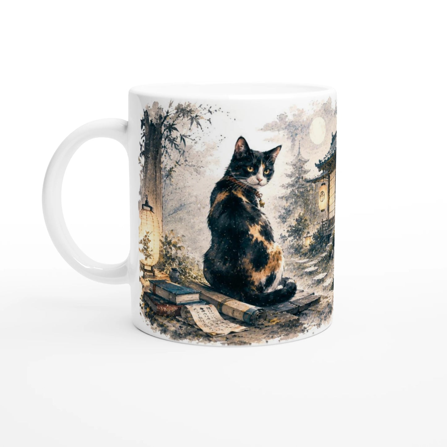 Bakeneko Tasse mit japanischer Katzenlegende im Aquarellstil