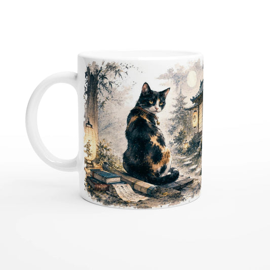 Bakeneko Tasse mit japanischer Katzenlegende im Aquarellstil