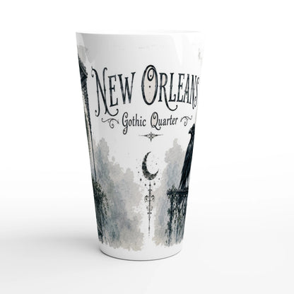 Latte-Tasse mit dekorativem Schriftzug New Orleans Gothic Quarter und ornamentalen Elementen im Gothic-Stil