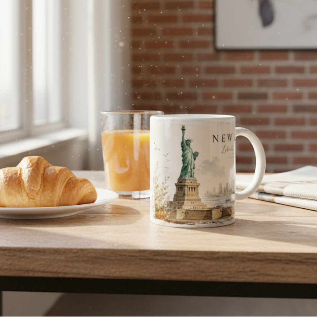 Urbanes Aquarell Design auf Keramikbecher von Mano et Arte