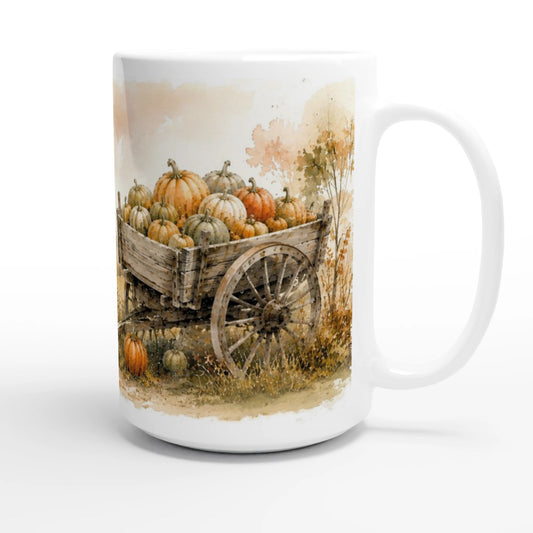Personalisierte Herbsttasse 15 oz mit dem Schriftzug Kleine Herbstzeit für und individuellem Wunschtext in zarter herbstlicher Aquarellgestaltung.