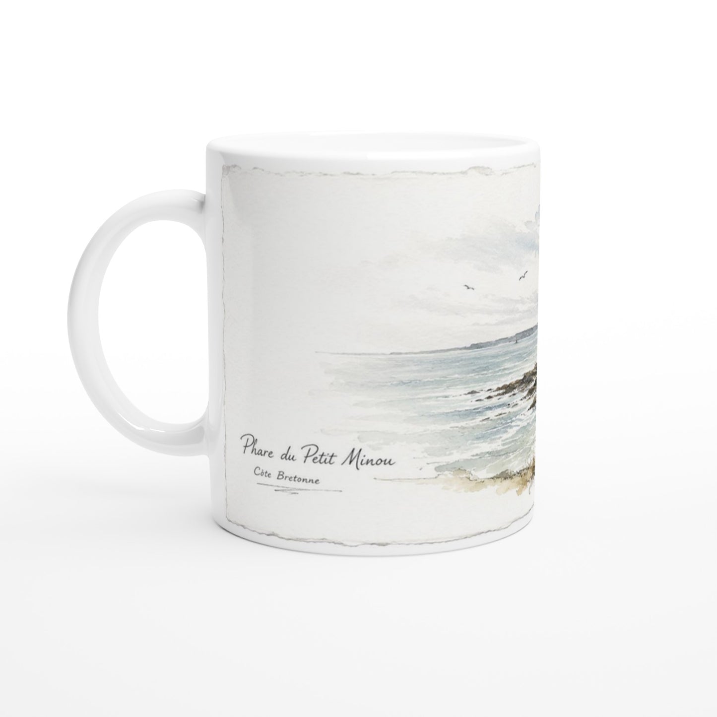 Leuchtturm Tasse im Aquarellstil mit maritimem Motiv aus Frankreich.