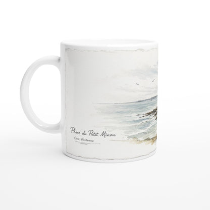 Leuchtturm Tasse im Aquarellstil mit maritimem Motiv aus Frankreich.