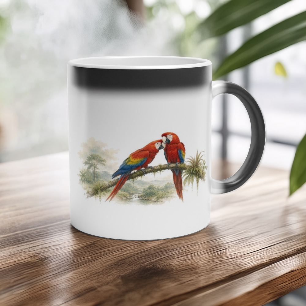 Tropische Vogelillustration mit sanftem Hintergrund und natürlicher Stimmung.