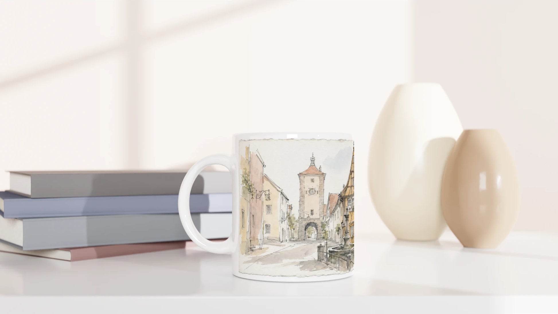 Mittelalterliche Stadtansicht von Rothenburg ob der Tauber mit Plönlein, Pflasterstraßen und historischer Häuserkulisse