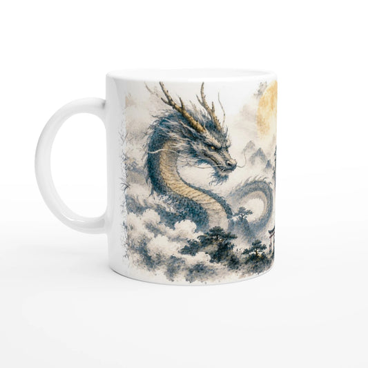 Ryū Tasse mit japanischem Drachenmotiv im feinen Aquarellstil