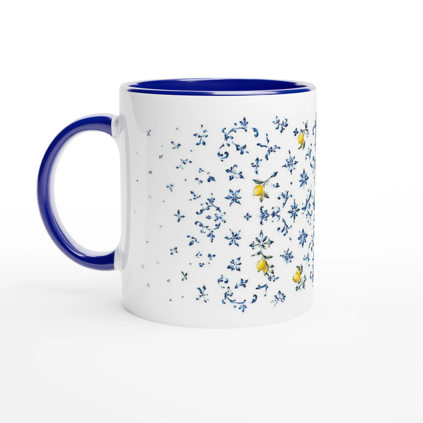 Kaffeebecher mit elegantem blau-weißem Ornamentdesign