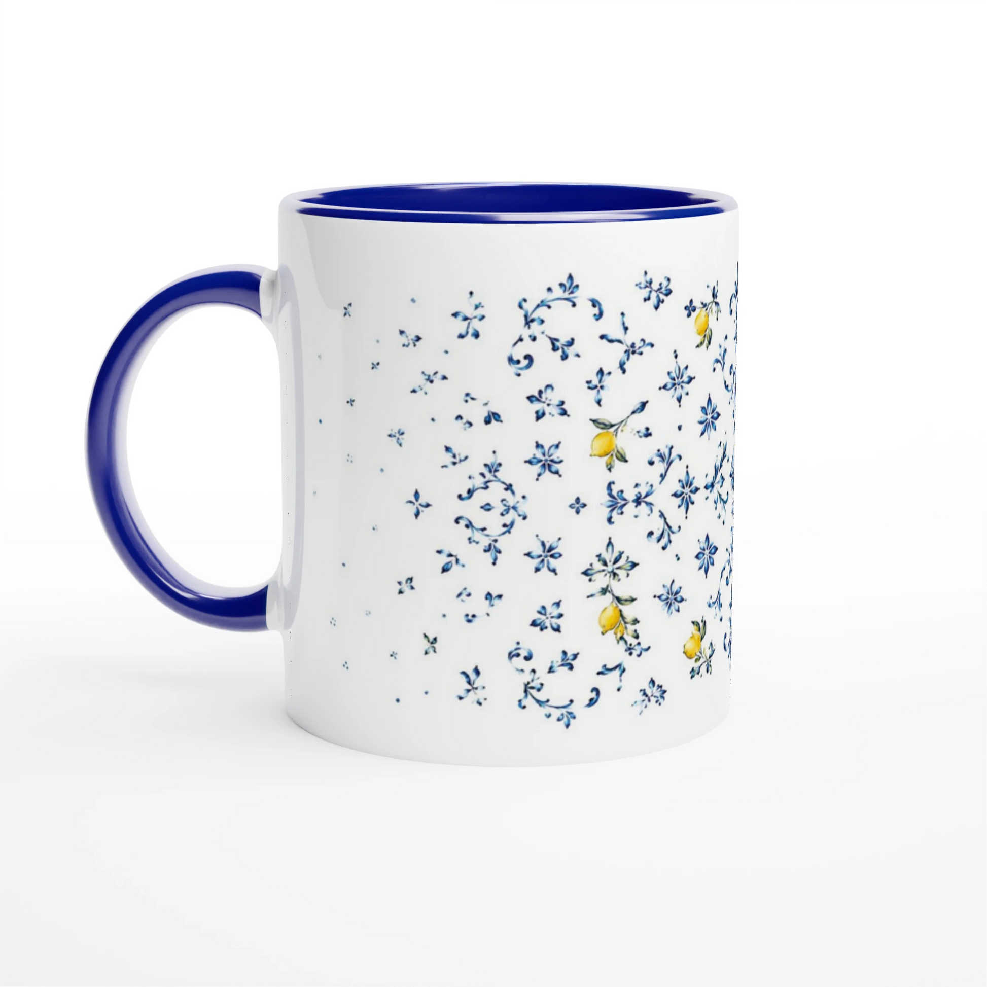 Kaffeebecher mit elegantem blau-weißem Ornamentdesign
