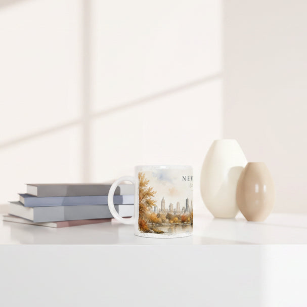 Künstlerische New York Tasse im hellen Aquarellstil