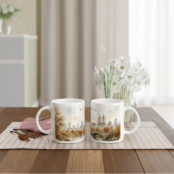 Künstlerische New York Tasse im hellen Aquarellstil