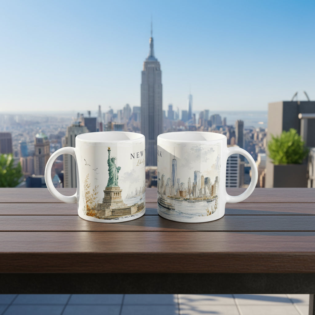 Liberty Harbor Tasse mit ruhiger New York Stadtansicht