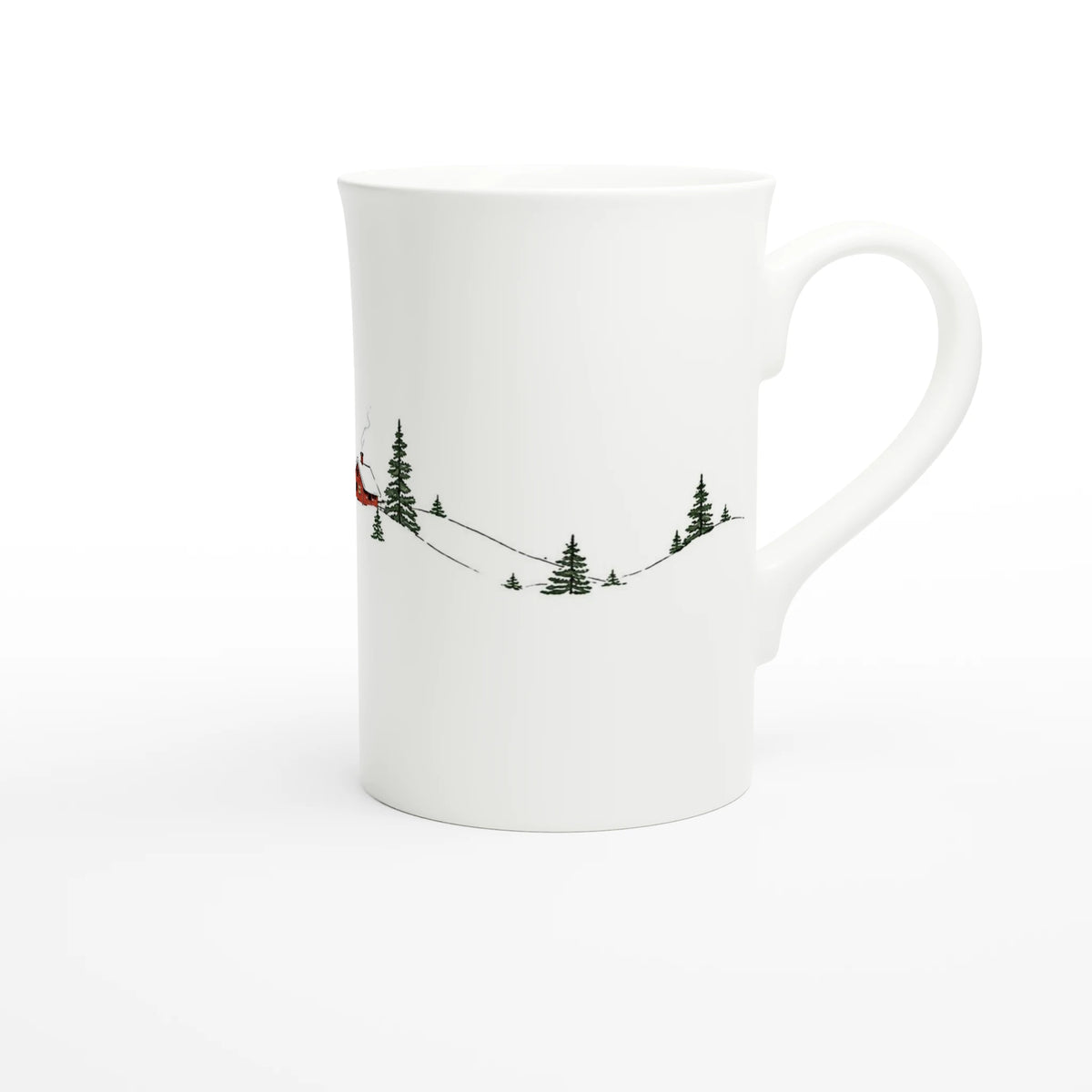 Porzellantasse 295 ml – Minimalistische Winterhütte im Schnee