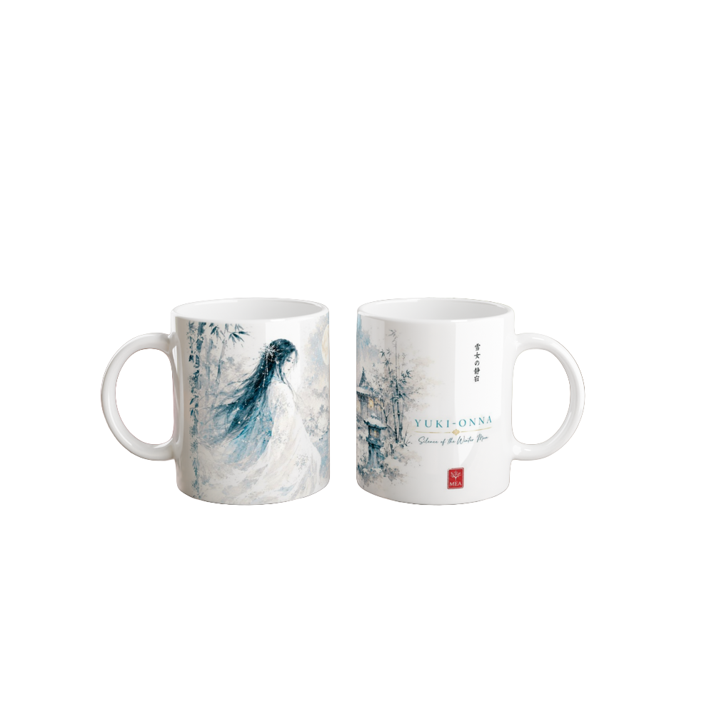 Japanisches Yōkai Motiv mit Mondlicht und Winterlandschaft