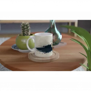 Hochwertige Calla Tasse 330 ml mit modernem Aquarell-Motiv in Petrol und Ocker.