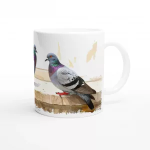 Tauben Tasse 330 ml aus der Serie Still Branch Birds mit zwei ruhigen Stadttauben auf einer schlichten Mauer im sanften Aquarell-Gouache-Stil