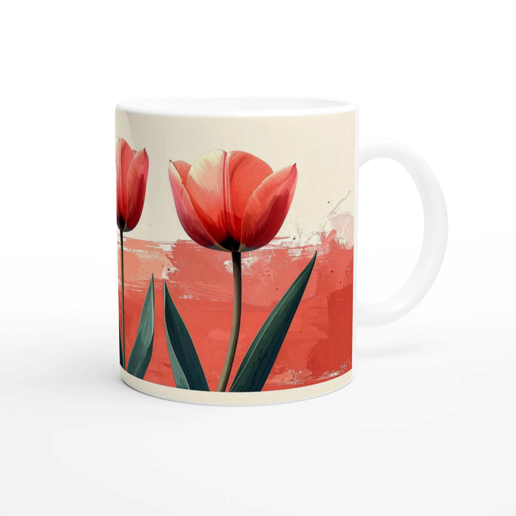 Moderne Tulpen Tasse 330 ml mit Terracotta-Farbstrich und minimalistischem Blumenmotiv Moderne Tulpen Tasse 330 ml mit Terracotta-Farbstrich und minimalistischem Blumenmotiv