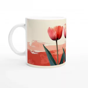 Moderne Tulpen Tasse 330 ml mit Terracotta-Farbstrich und minimalistischem Blumenmotiv
