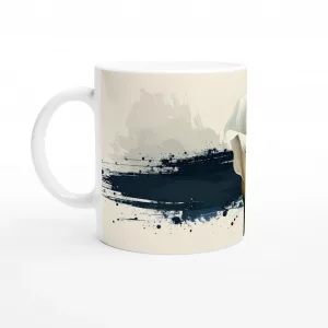 Hochwertige Calla Tasse 330 ml mit modernem Aquarell-Motiv in Petrol und Ocker.
