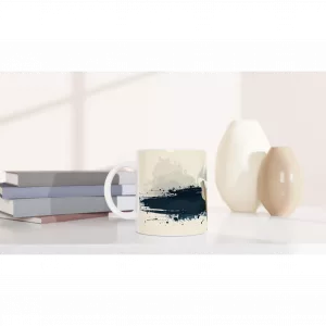 Hochwertige Calla Tasse 330 ml mit modernem Aquarell-Motiv in Petrol und Ocker.